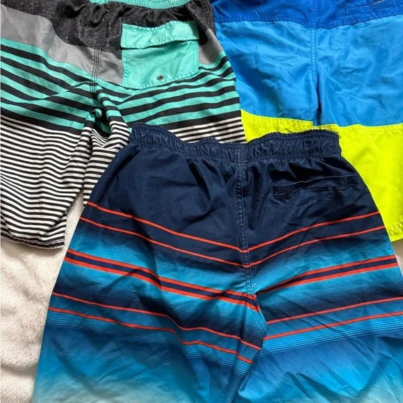 Boys L/XL 12/4 3 Colorful Striped Swim Shorts Lot - Picture 6 of 12